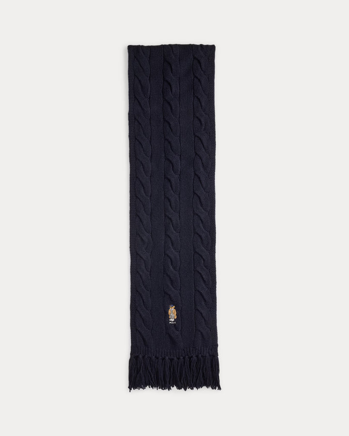 Ralph Lauren Polo Bear Cable-Knit Wool-Blend Scarf | Navy