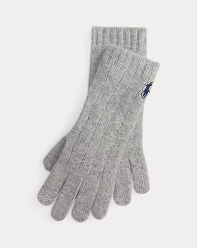 Ralph Lauren Cable-Knit Wool-Cashmere Gloves | Soft Grey