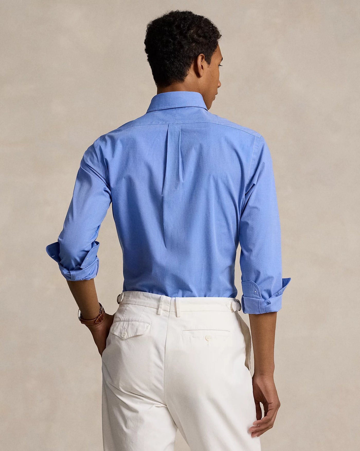 Ralph Lauren Custom Fit Stretch Poplin Shirt | Blue End on End