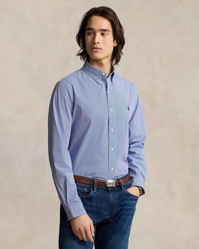 Ralph Lauren Custom Fit Stretch Poplin Shirt | Blue Hairline