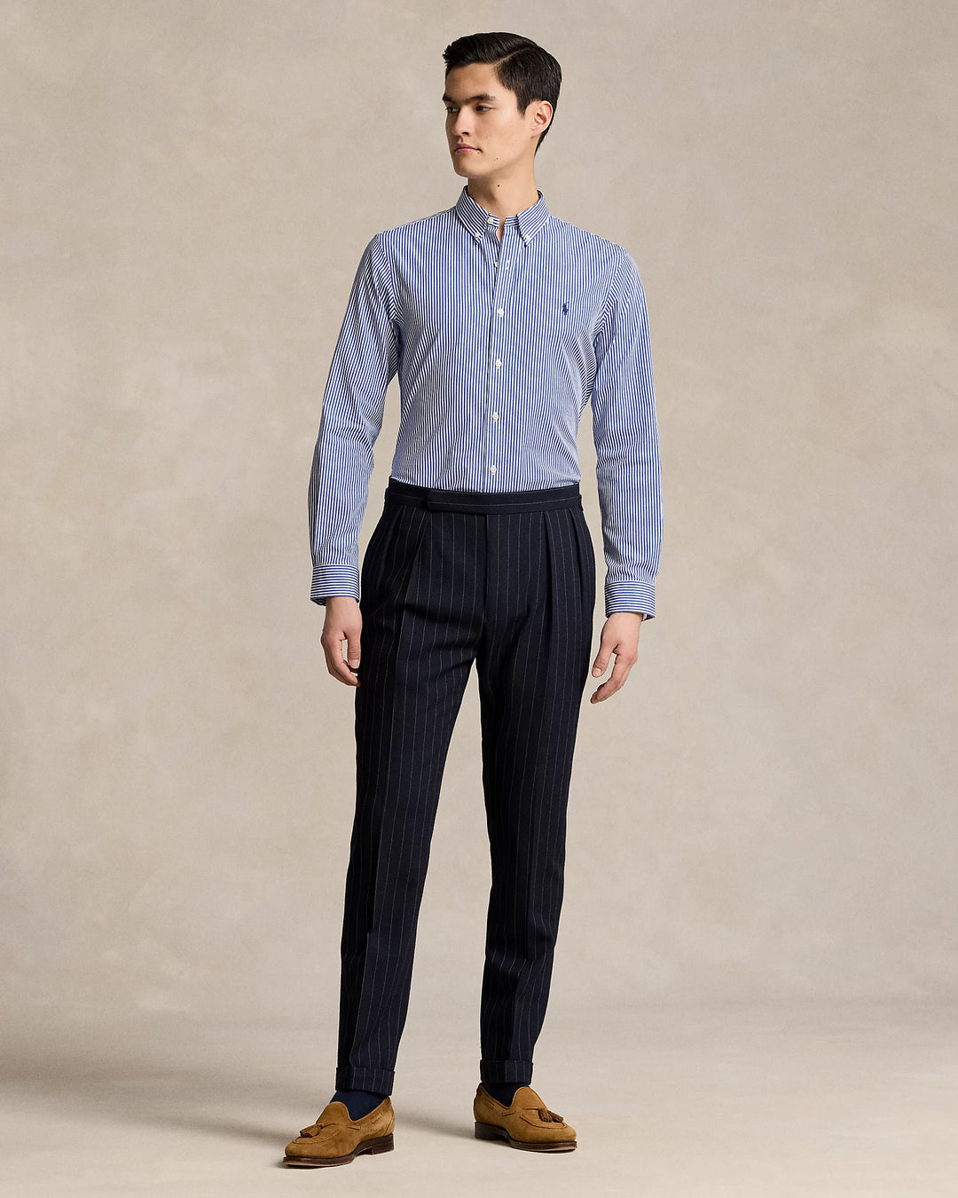 Ralph Lauren Custom Fit Stretch Poplin Shirt | Blue/Bengal