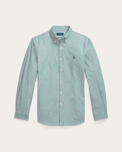 Ralph Lauren Custom Fit Striped Stretch Poplin Shirt | Pine/White