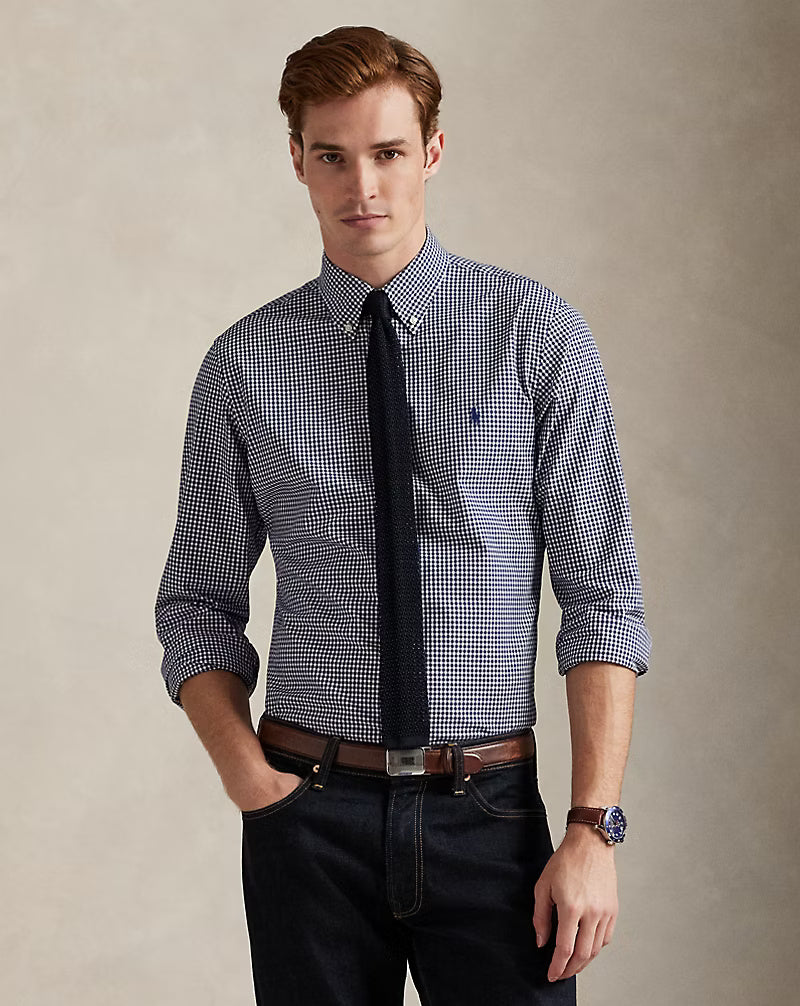 Ralph Lauren Custom Fit Gingham Stretch Poplin Shirt | Navy/White