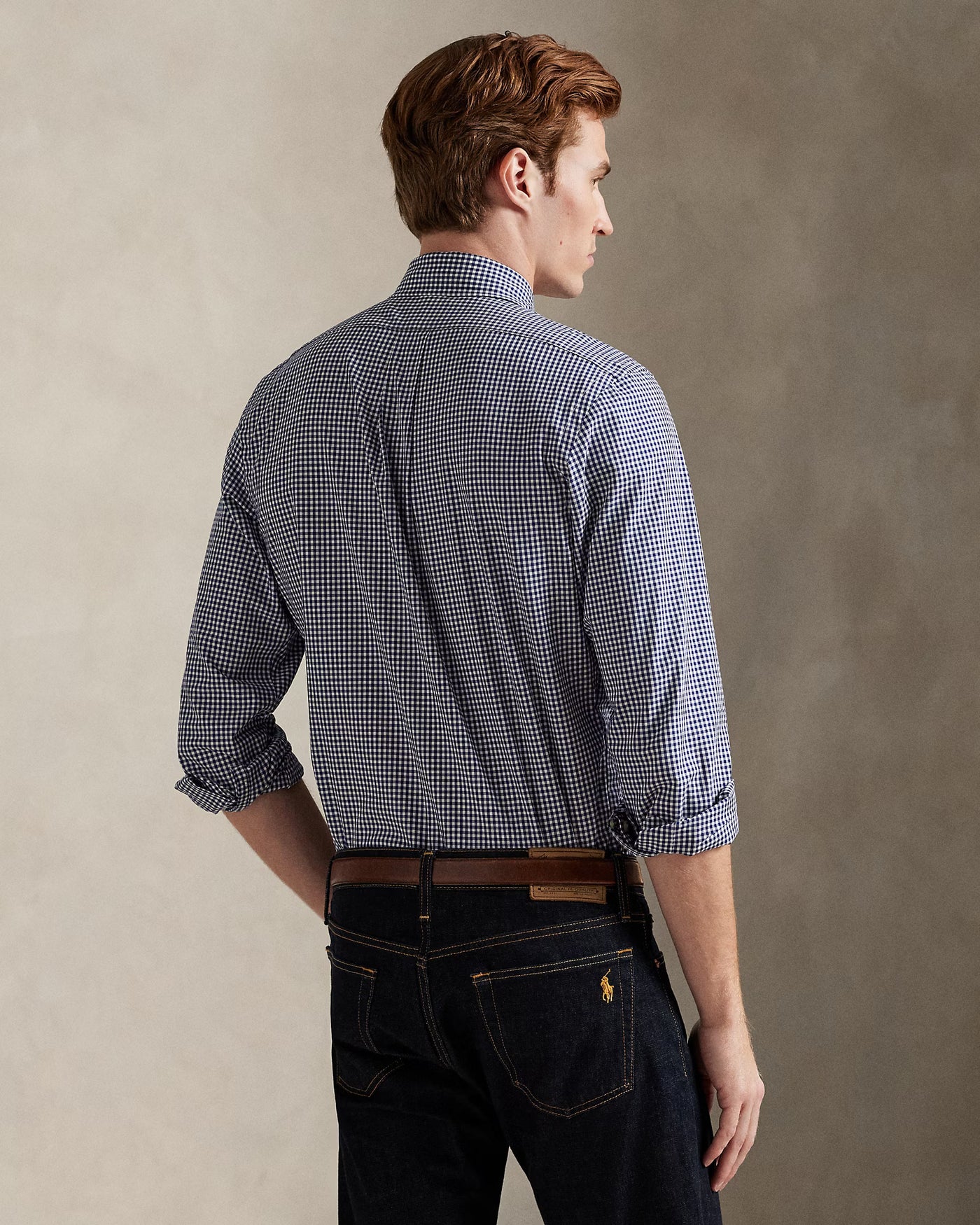 Ralph Lauren Custom Fit Gingham Stretch Poplin Shirt | Navy/White