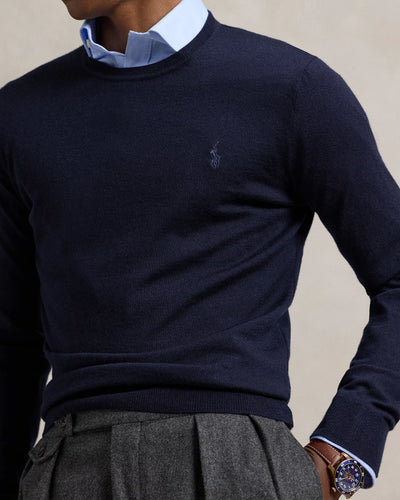 Ralph Lauren Slim Fit Washable Wool Crewneck Jumper | Hunter Navy