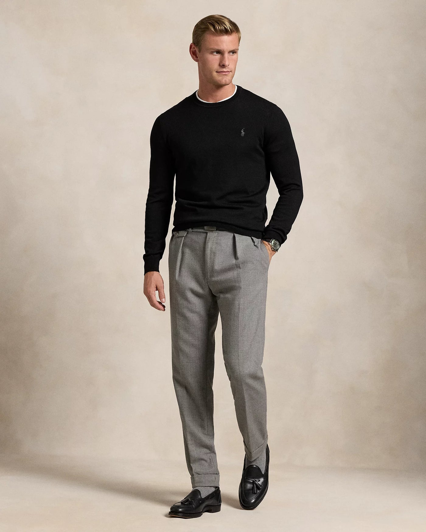 Ralph Lauren Slim Fit Washable Wool Crewneck Jumper | Black