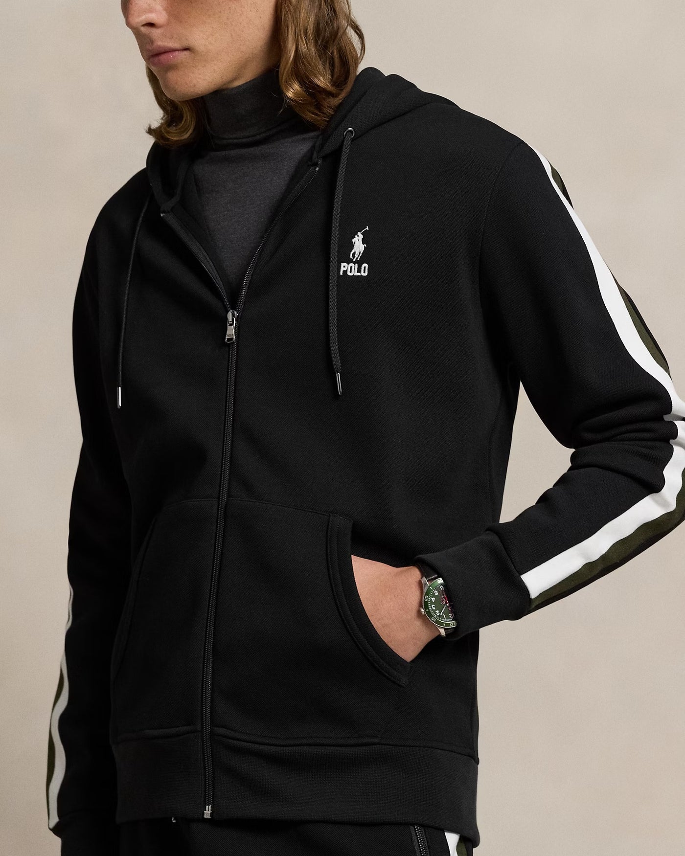 Ralph Lauren Double-Knit Full-Zip Hoodie | Black