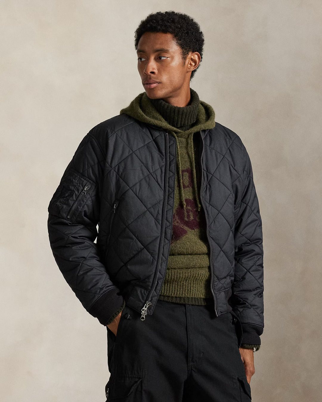 Ralph Lauren Quilted Jacquard Bomber Jacket | Black