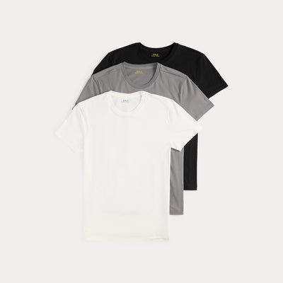 Ralph Lauren Stretch Cotton Crew Undershirt 3-Pack | Black/White/Grey