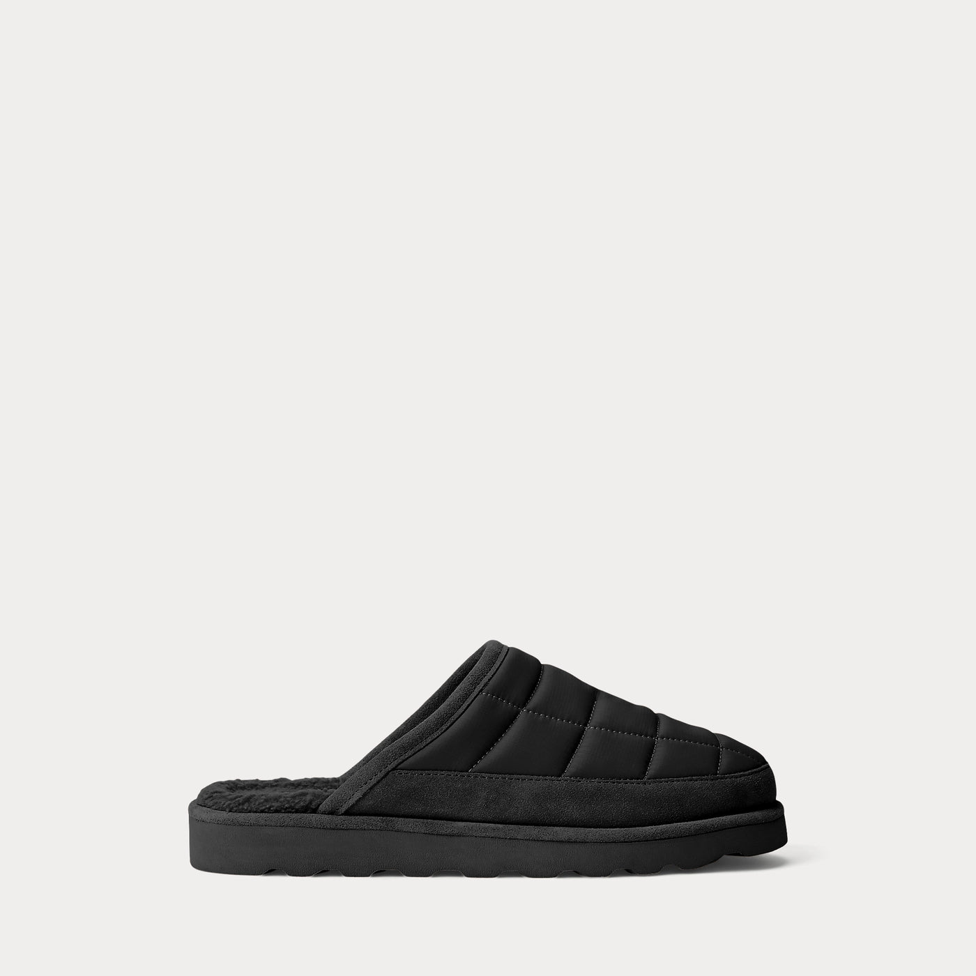 Ralph Lauren Reade Suede-Trim Quilted Scuff Slipper | Black