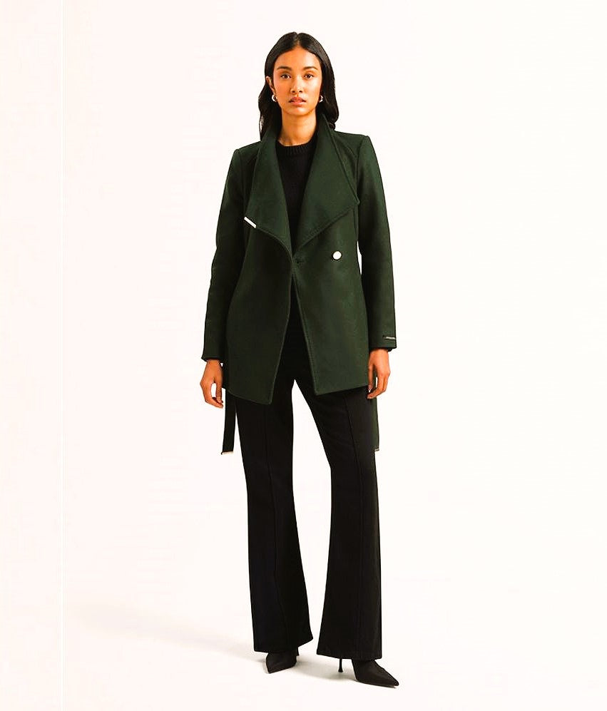 Ted Baker Rosess Short Belted Wool Wrap Coat | Dark Green
