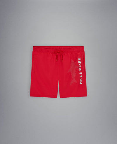 Paul & Shark Swim Shorts With Reflective Printed Logo | Red