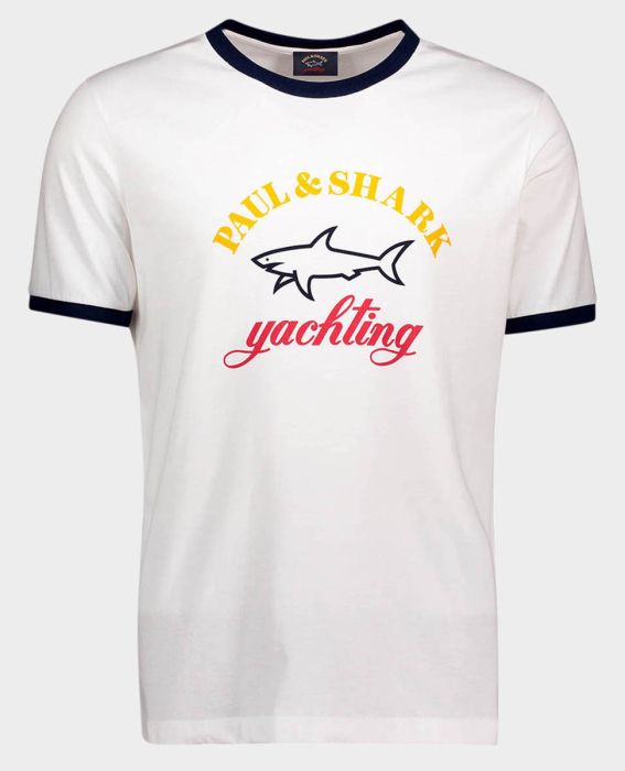 Paul & Shark Organic Cotton T-Shirt with Printed Logo | White