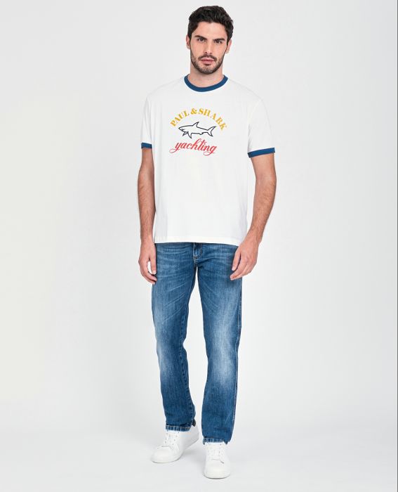 Paul & Shark Organic Cotton T-Shirt with Printed Logo | White