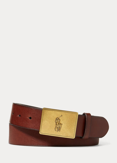 Ralph Lauren Pony Plaque Leather Belt | Brown