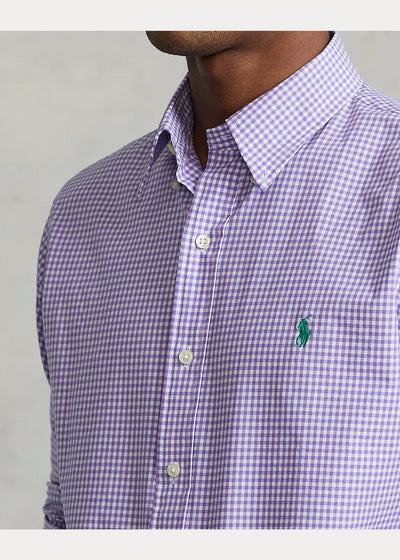 Ralph Lauren Custom Fit Plaid Stretch Poplin Shirt | Lavender/White