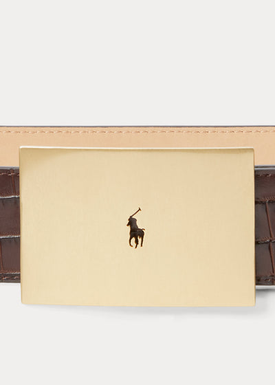 Ralph Lauren Polo ID Croc-Embossed Belt | Chocolate